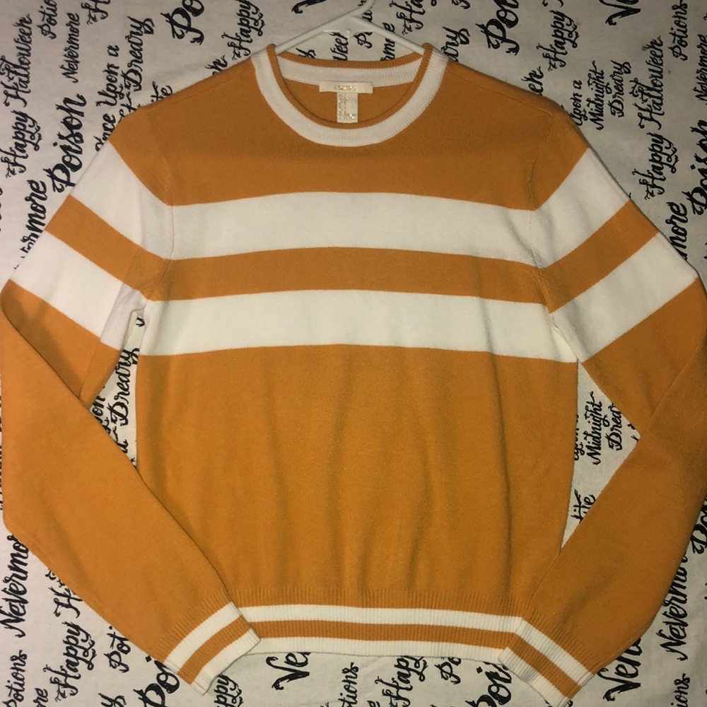 Forever 21 Mustard Striped Crew Sweater